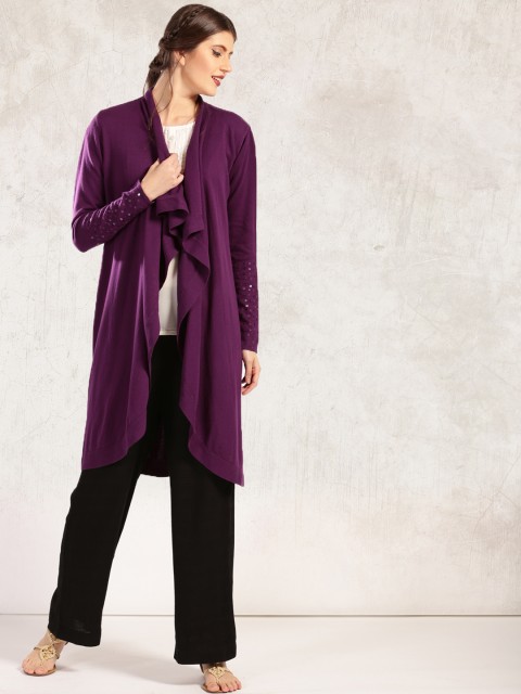 

Anouk Purple Embellished Long Shrug