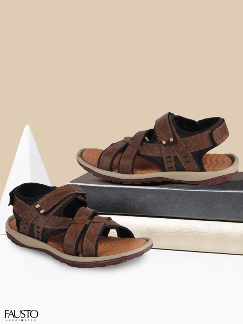 

FAUSTO Men Brown & Black Comfort Sandals