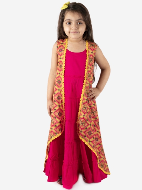 

Lil Peacock Girls Fuchsia Pink Solid Cotton Maxi Dress with Shrug