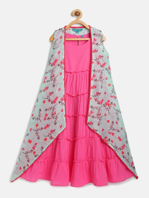 

Lil Peacock Girls Pink Solid Cotton Maxi Dress with Shrug