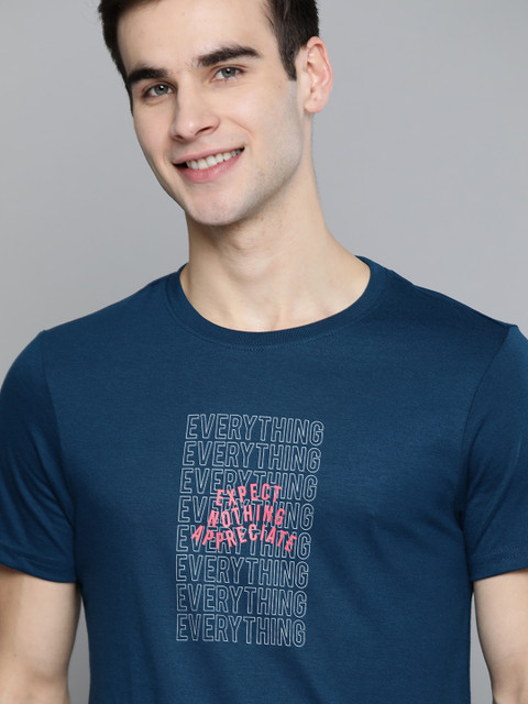 

M&H Our Water Men Navy Blue & White Pure Cotton Typography Printed Sustainable T-shirt