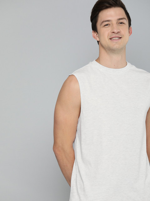 

M&H Easy Men Grey Melange Solid Round Neck T-shirt