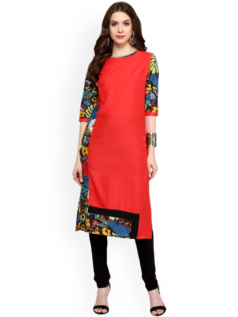 

Pannkh Red Kurta with Printed Detail