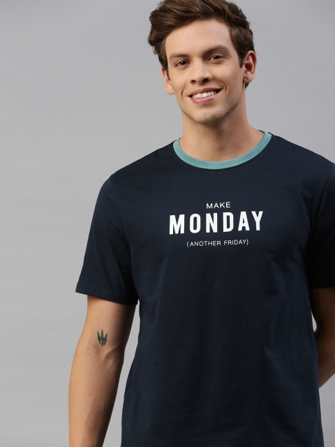 

MH Easy Men Navy Blue Printed Round Neck Pure Cotton T-shirt