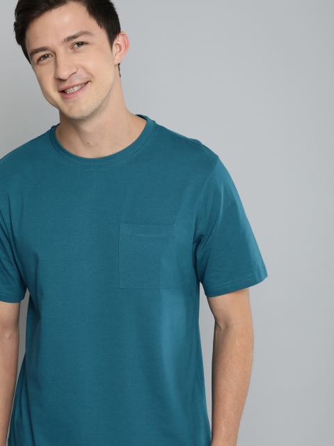 

M&H Easy Men Teal Blue Solid Round Neck T-shirt