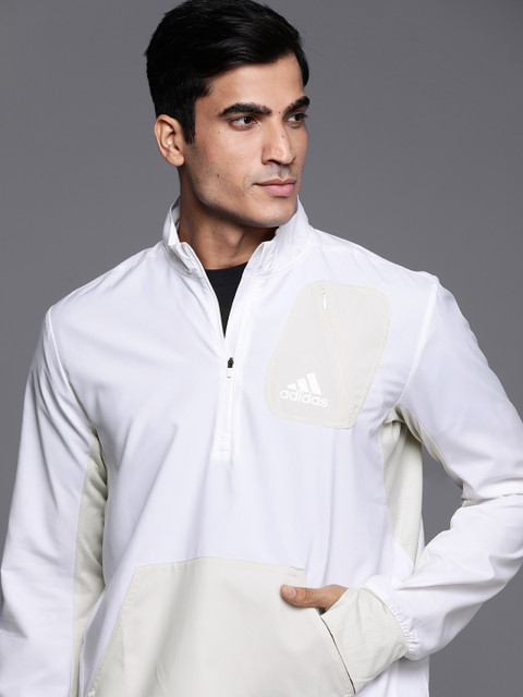 

ADIDAS Men White & Cream-Coloured Primeblue Half-Zip Running Jacket