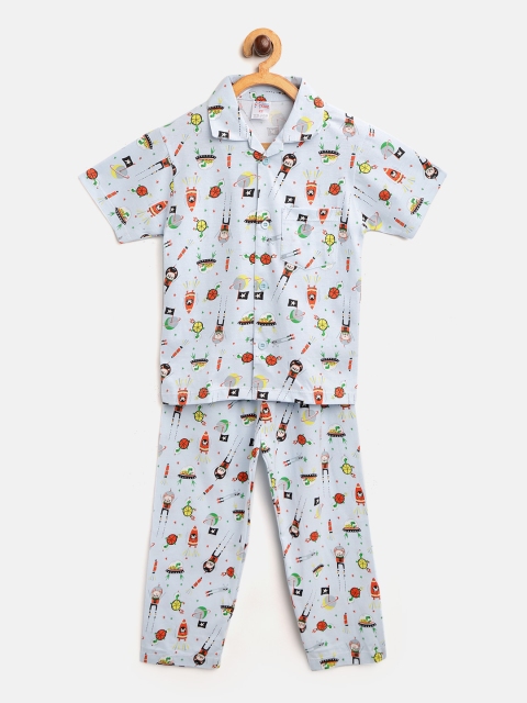 

NAUTI KIDZ Boys Blue & Orange Printed Pure Cotton Night suit