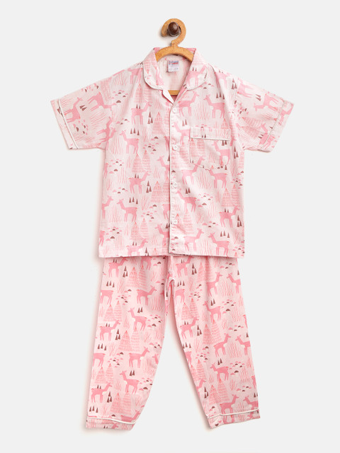 

NAUTI KIDZ Boys Pink & Brown Deer Print Pure Cotton Night suit
