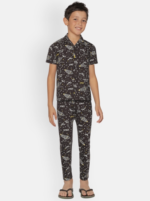

NAUTI KIDZ Boys Charcoal Grey & White Space Print Pure Cotton Night suit