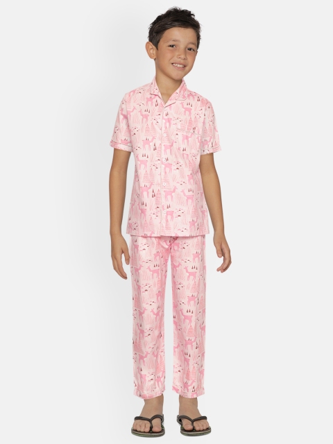 

NAUTI KIDZ Boys Pink & Brown Conversational Print Pure Cotton Night Suit
