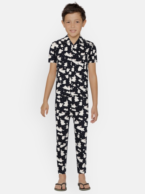 

Cotton Boys Navy Blue & White Bunny & Star Print Pure Cotton Night suit