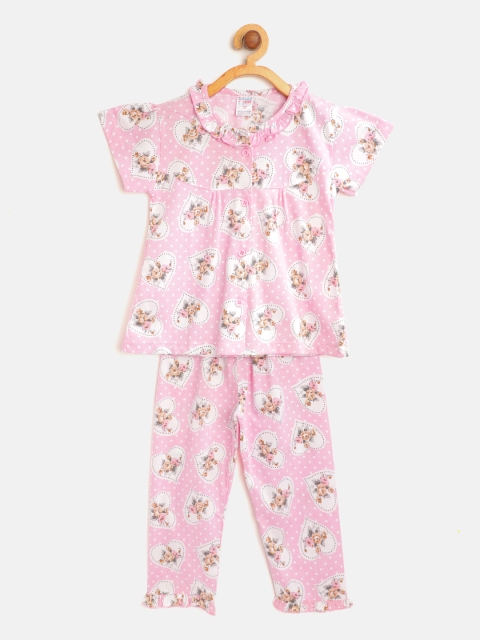 

NAUTI KIDZ Girls Pink & White Pure Cotton Floral Printed Night suit