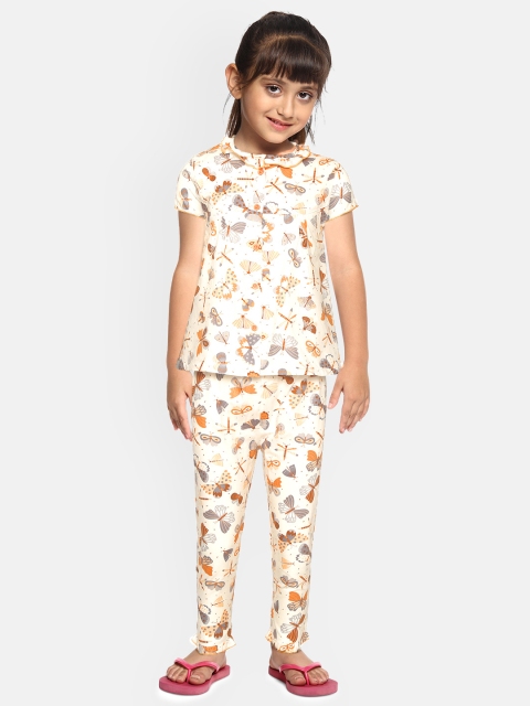 

NAUTI KIDZ Girls White & Grey Pure Cotton Conversational Printed Night Suit
