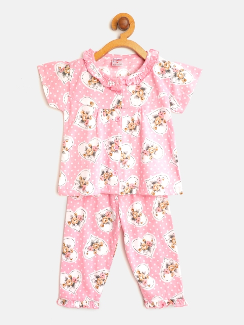 

NAUTI KIDZ Girls Pink & White Pure Cotton Floral Print Night suit