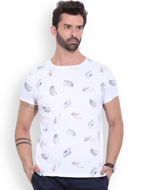 

MR BUTTON White Printed Structured Fit T-shirt