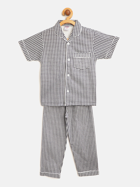 

NAUTI KIDZ Boys Navy Blue & White Checked Pure Cotton Night suit