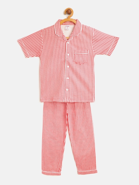 

NAUTI KIDZ Boys Red & White Checked Pure Cotton Night suit