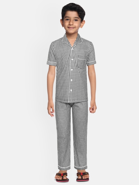 

NAUTI KIDZ Boys Navy Blue & White Checked Pure Cotton Night suit