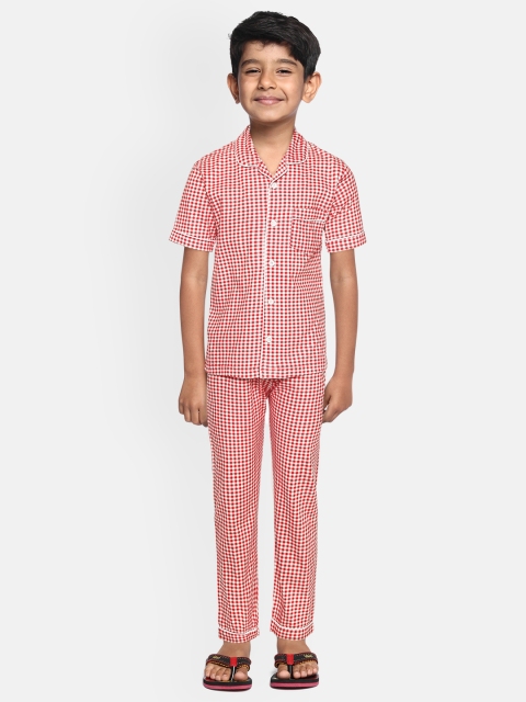 

NAUTI KIDZ Boys Red & White Checked Pure Cotton Night Suit