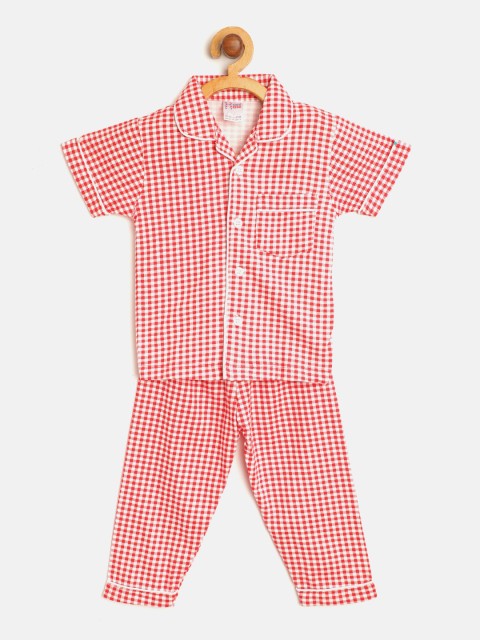 

NAUTI KIDZ Boys Red & White Pure Cotton Checked Night Suit