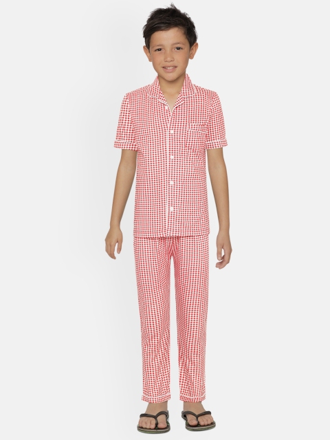 

NAUTI KIDZ Boys Red & White Pure Cotton Checked Night Suit