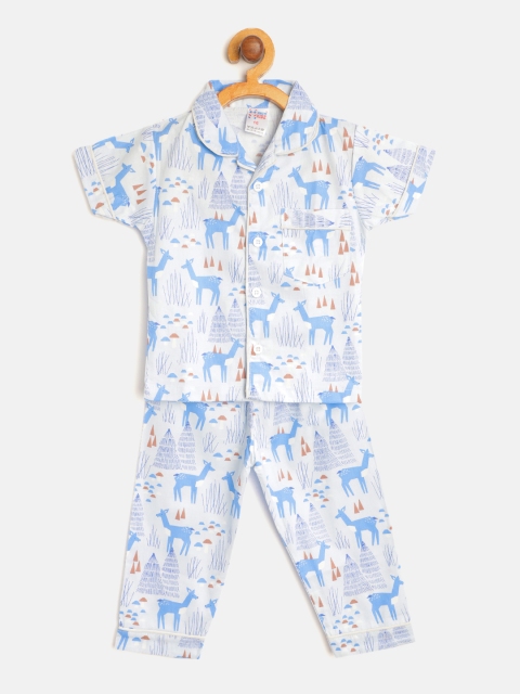 

NAUTI KIDZ Boys Blue & Brown Deer Print Pure Cotton Night Suit