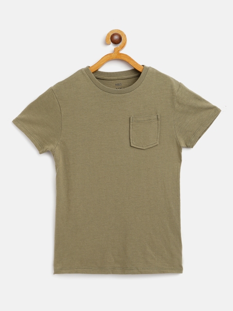 

Marks & Spencer Boys Olive Green Pure Cotton Solid Round Neck Sustainable T-shirt