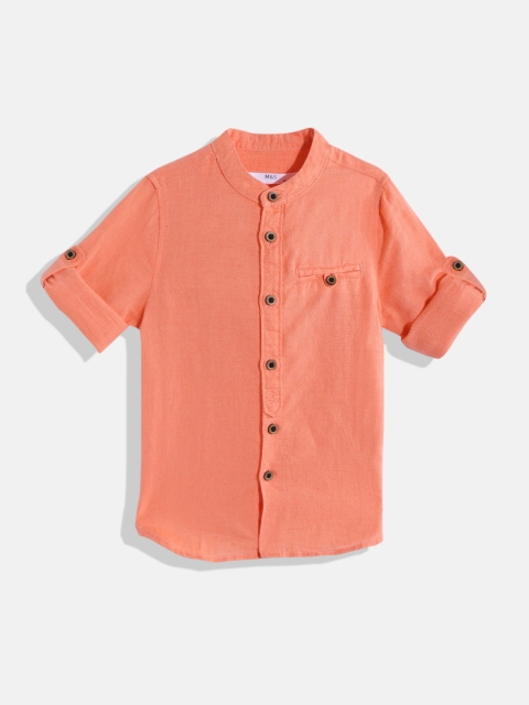

Marks & Spencer Boys Peach-Coloured Solid Linen Cotton Casual Shirt