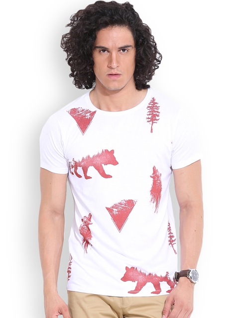 

MR BUTTON White Printed Structured Fit T-shirt