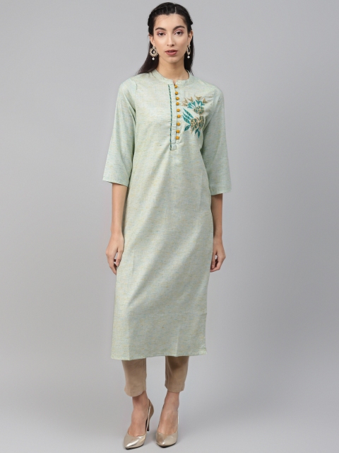 

MISRI Women Green Thread Work Kurta