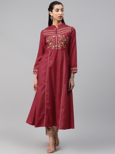

MISRI Women Maroon Floral Yoke Design Thread Work Kurta