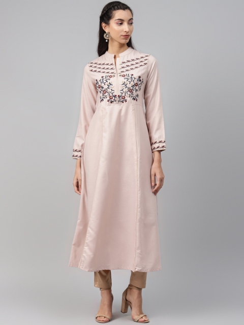 

MISRI Women Cream-Coloured Floral Yoke Design Thread Work Anarkali Kurta