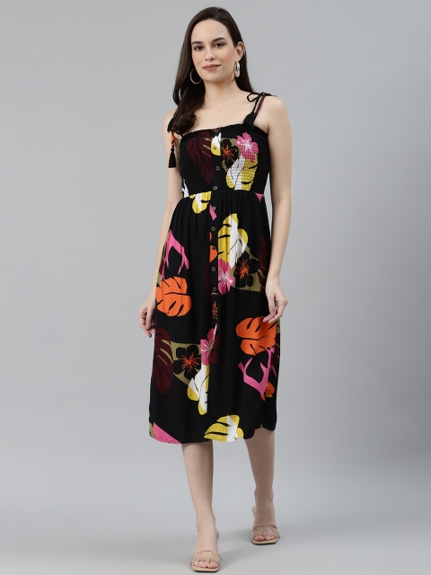 

Marks & Spencer Women Black & Orange Leaves Print A-Line Dress