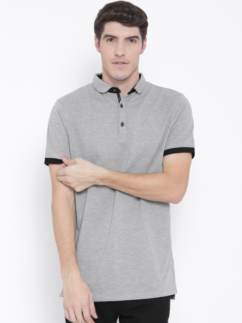 

MR BUTTON Men Grey Melange Solid Polo Collar T-shirt