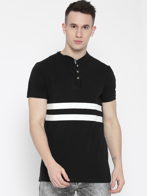 

MR BUTTON Black Structured Fit Striped T-shirt