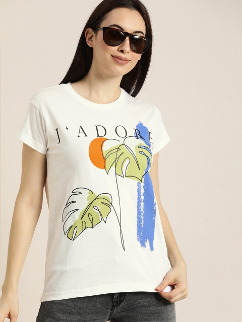 

DILLINGER Women White Printed Round Neck Regular Fit T-shirt