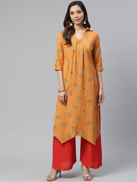 

Sbo Fashion Women Orange & Red Floral Printed Cotton Asymmetric Hem A-Line Kurta