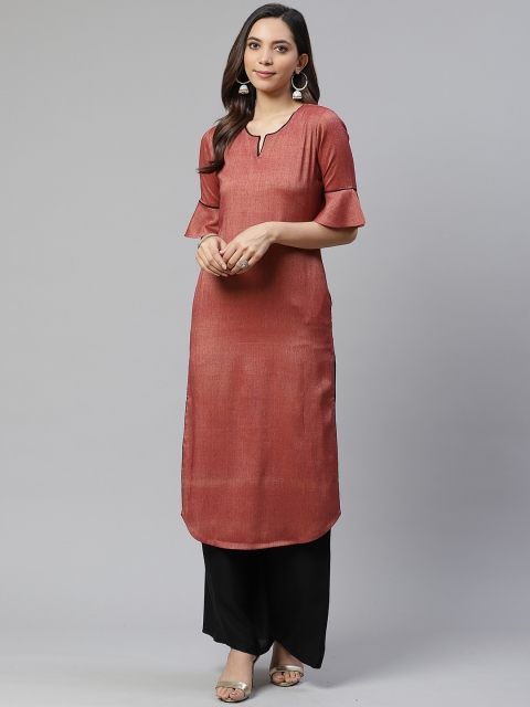

Sbo Fashion Women Maroon Solid Bell Sleeves Cotton Straight Kurta
