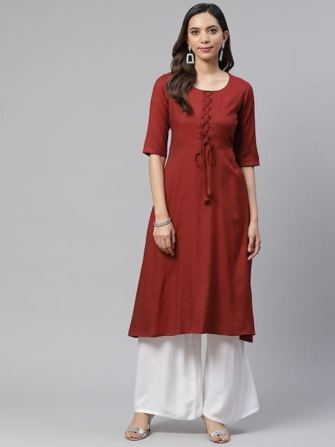 

Sbo Fashion Women Maroon Solid Cotton A-Line Kurta