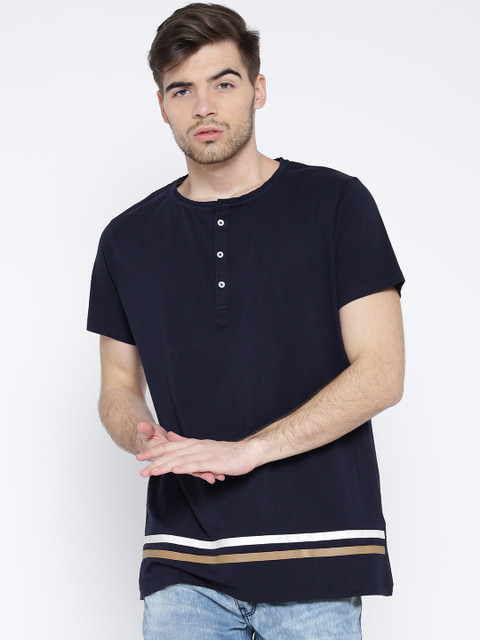 

MR BUTTON Navy Structured Fit Henley T-shirt, Navy blue