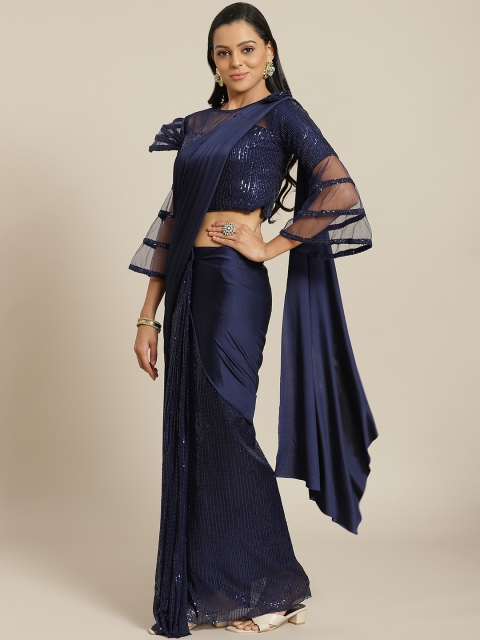 

KHALOM Navy Blue Embellished Ready To Wear Saree