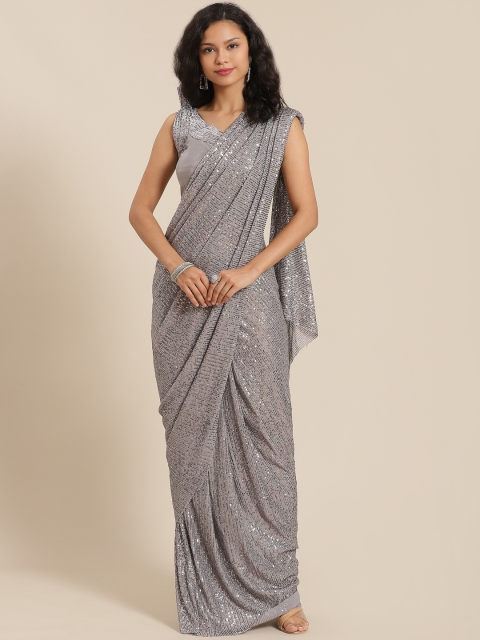 

KHALOM Silver Sequinned Ready to Wear Saree, Grey