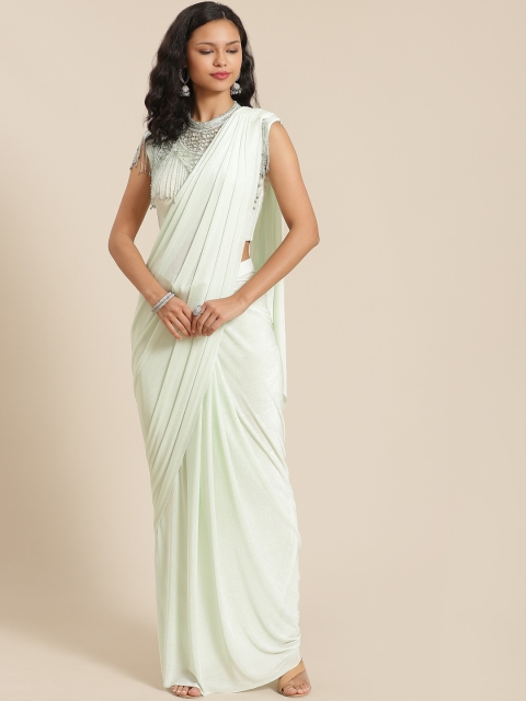 

KHALOM Green Solid Ready to Wear Saree