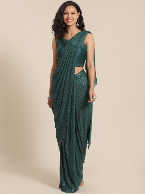 

KHALOM Green Sequinned Ready to Wear Saree