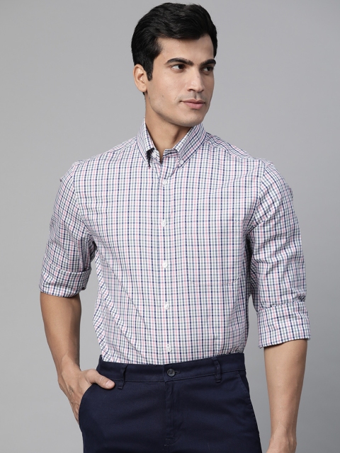 

Marks & Spencer Men White & Green Pure Cotton Regular Fit Checked Casual Shirt