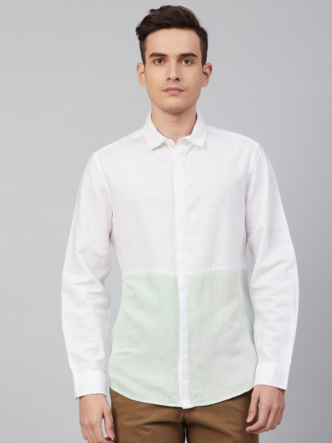 

Marks & Spencer Men White & Green Colourblocked Slim Fit Casual Shirt
