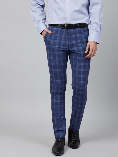 

Marks & Spencer Men Blue Skinny Fit Checked Regular Trousers