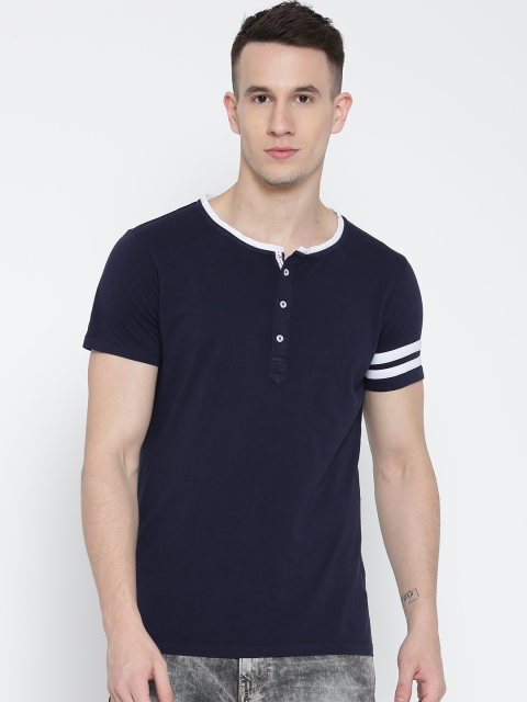 

MR BUTTON Navy Structured Fit Henley T-shirt, Navy blue