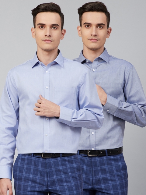 

Marks & Spencer Men Pack of 2 Solid Regular Fit Formal Shirts, Blue