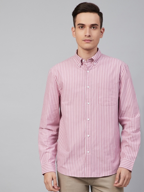 

Marks & Spencer Men Dusty Pink & White Striped Pure Cotton Regular Fit Casual Shirt